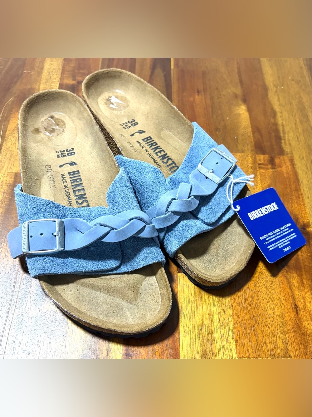 Birkenstock Braided Suede Slide Sandals in Blue.Vacation/summer/relacite feet.